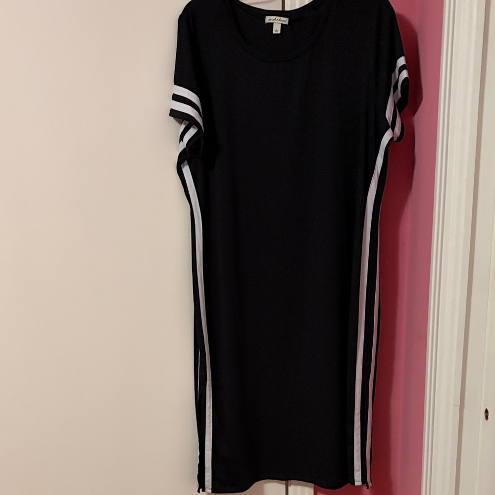 Derek Heart Black Mini Dress with White Side Stripes